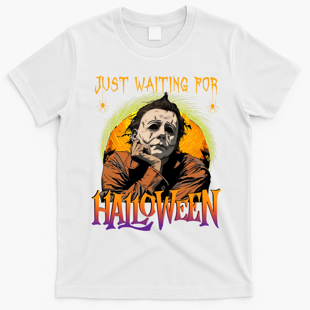 Just Waiting Halloween Horror Character Scary Movie T-Shirt - White
