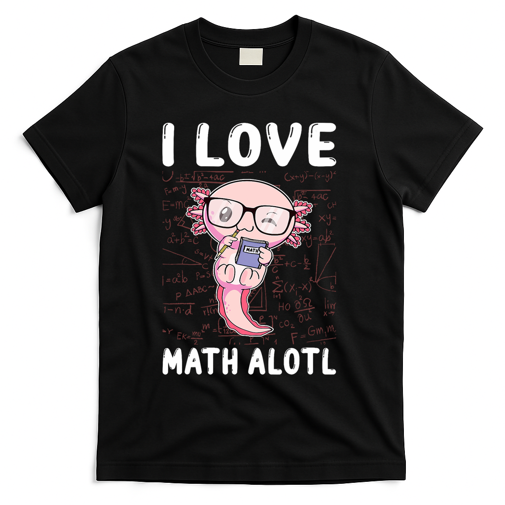 Kawaii Axolotl Pun Funny I Love Math Alotl Math T-Shirt - Black