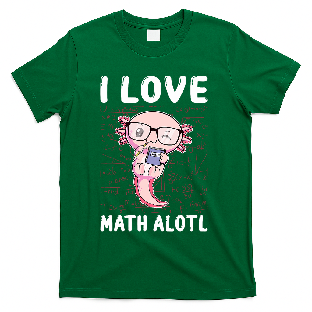 Kawaii Axolotl Pun Funny I Love Math Alotl Math T-Shirt - Green