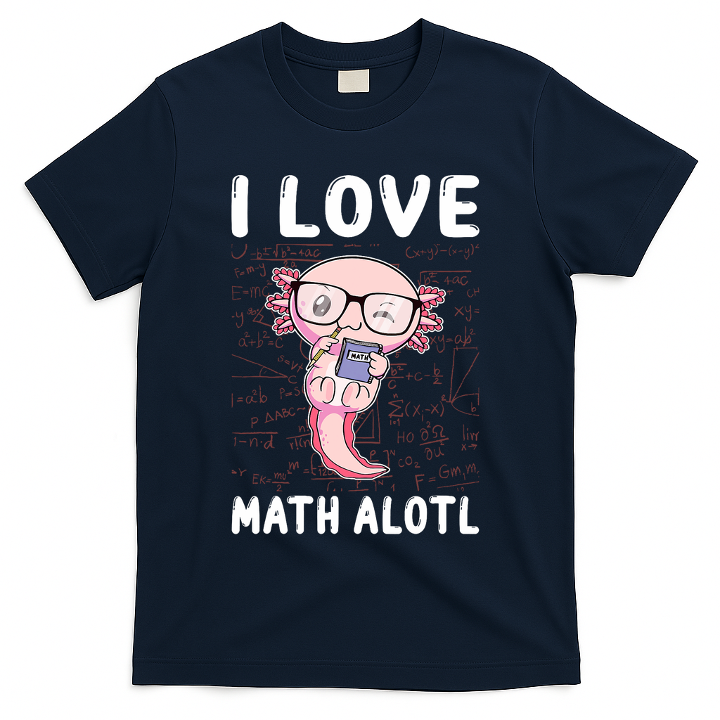 Kawaii Axolotl Pun Funny I Love Math Alotl Math T-Shirt - Navy