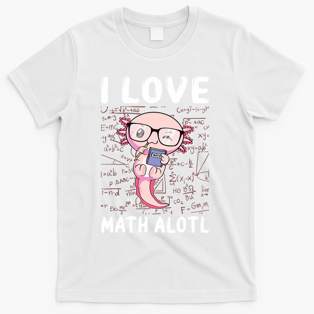 Kawaii Axolotl Pun Funny I Love Math Alotl Math T-Shirt - White
