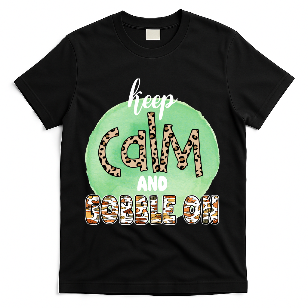 Keep Calm And Gobble On Fall Holiday T-Shirt - Black