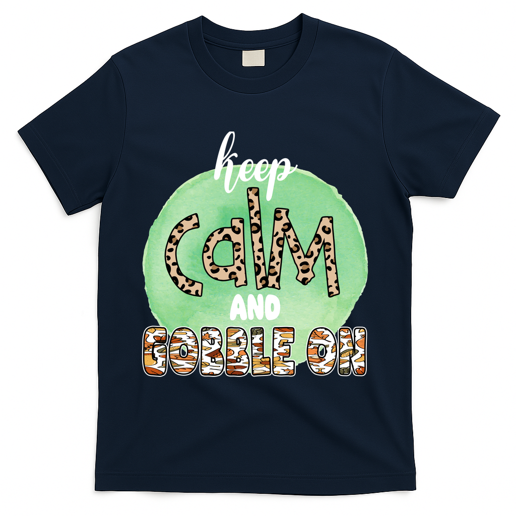 Keep Calm And Gobble On Fall Holiday T-Shirt - Navy