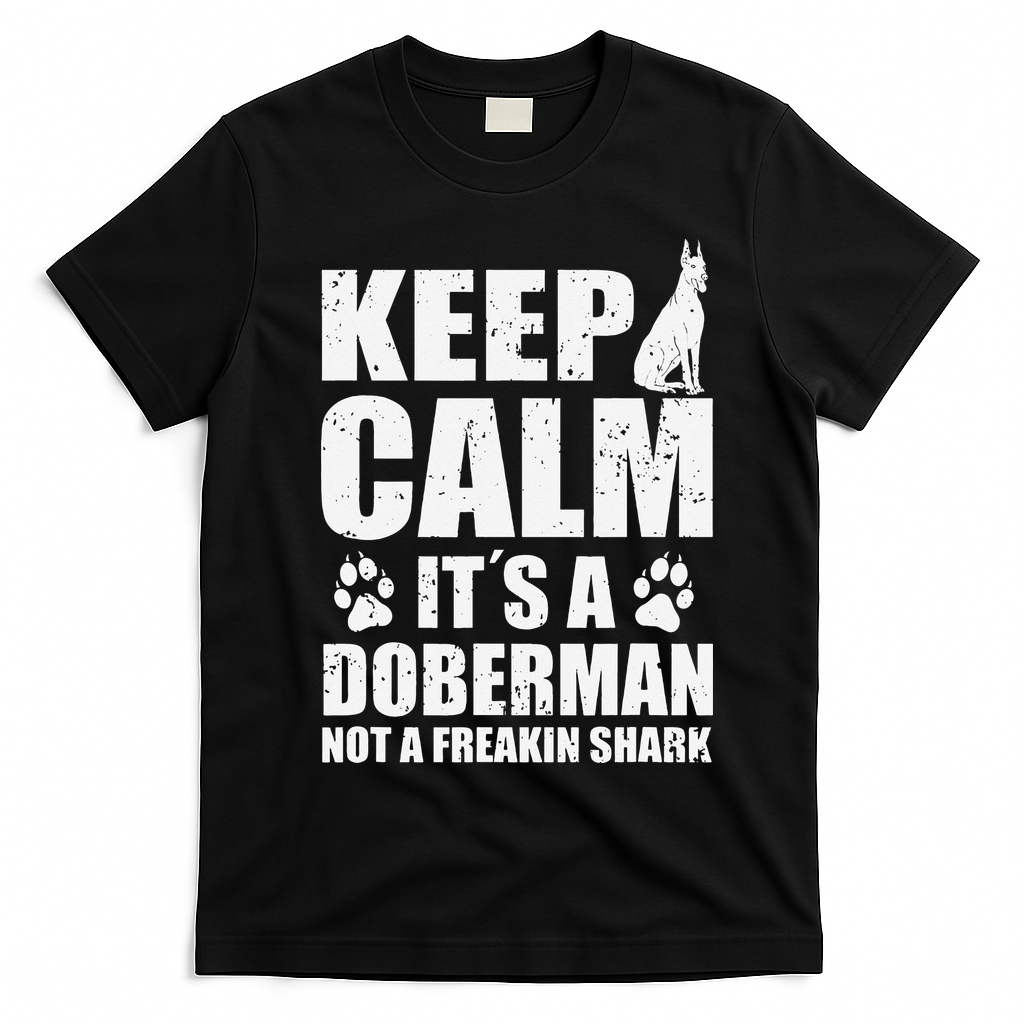 Keep Calm It's A Doberman Not A Freakin' Shark Dog T-Shirt - Black
