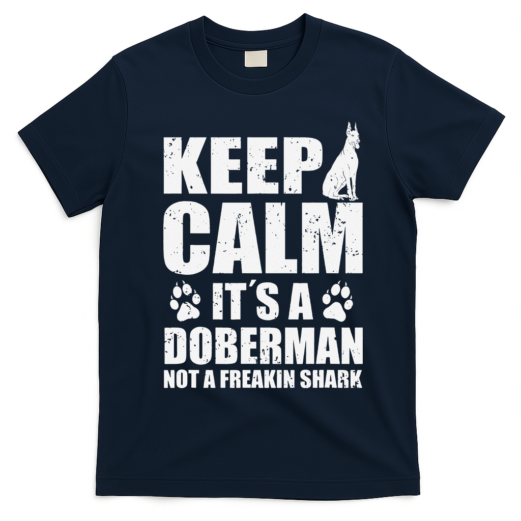 Keep Calm It's A Doberman Not A Freakin' Shark Dog T-Shirt - Navy Blue