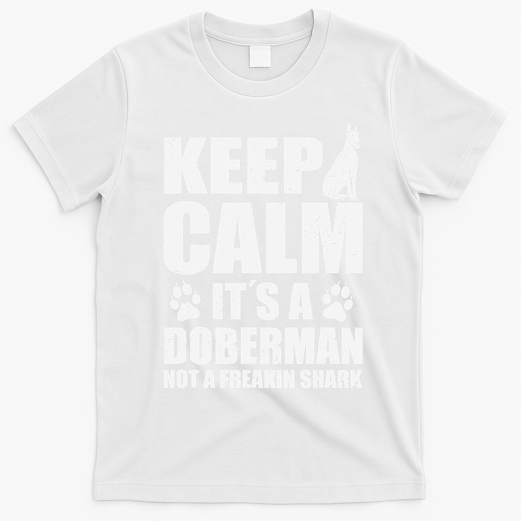 Keep Calm It's A Doberman Not A Freakin' Shark Dog T-Shirt - White