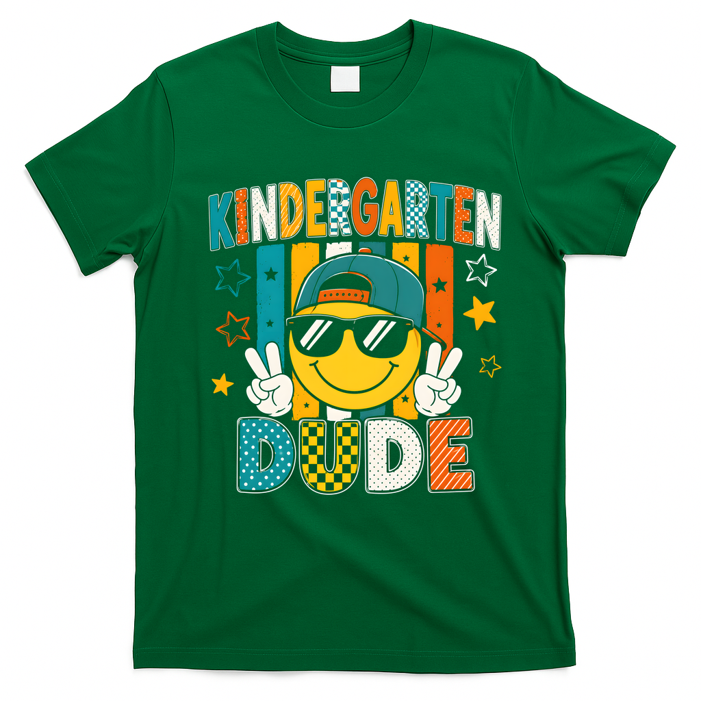 Kindergarten Dude Smiley Face Peace Sign Back To School T-Shirt - Irish Green