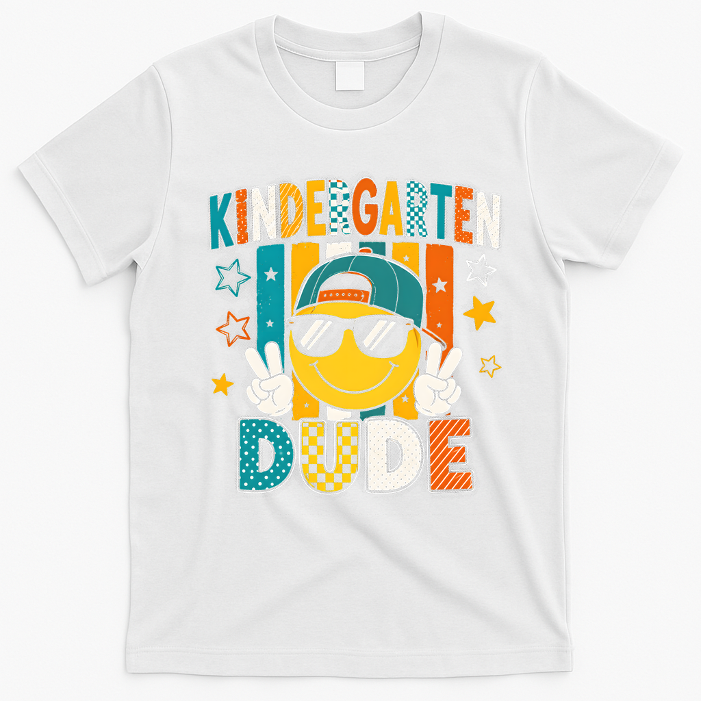 Kindergarten Dude Smiley Face Peace Sign Back To School T-Shirt - White