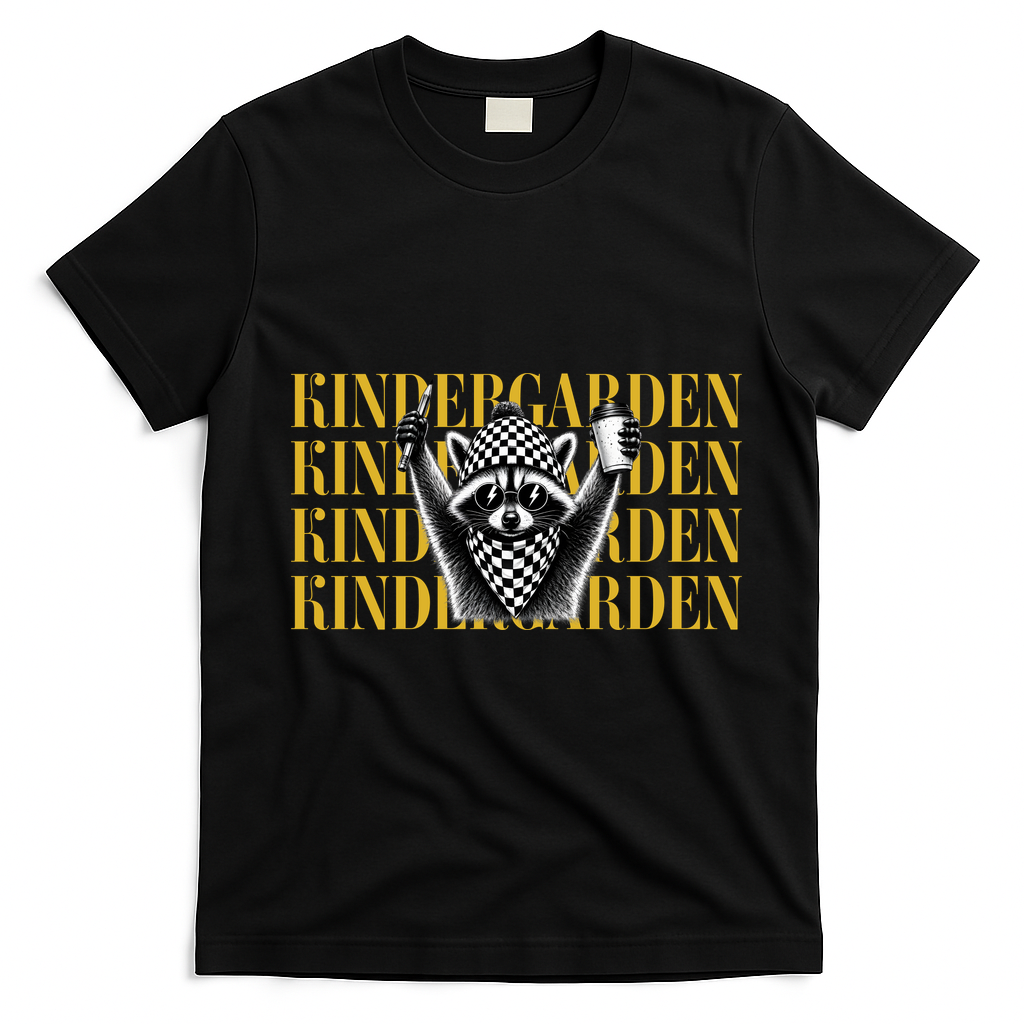 Kindergarten Funny Raccoon Back To School T-Shirt - Black