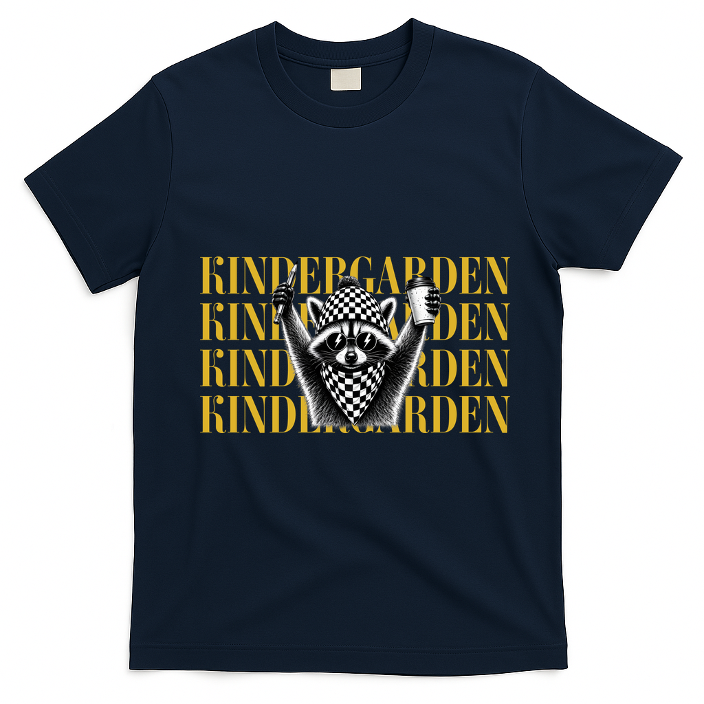 Kindergarten Funny Raccoon Back To School T-Shirt - Navy Blue