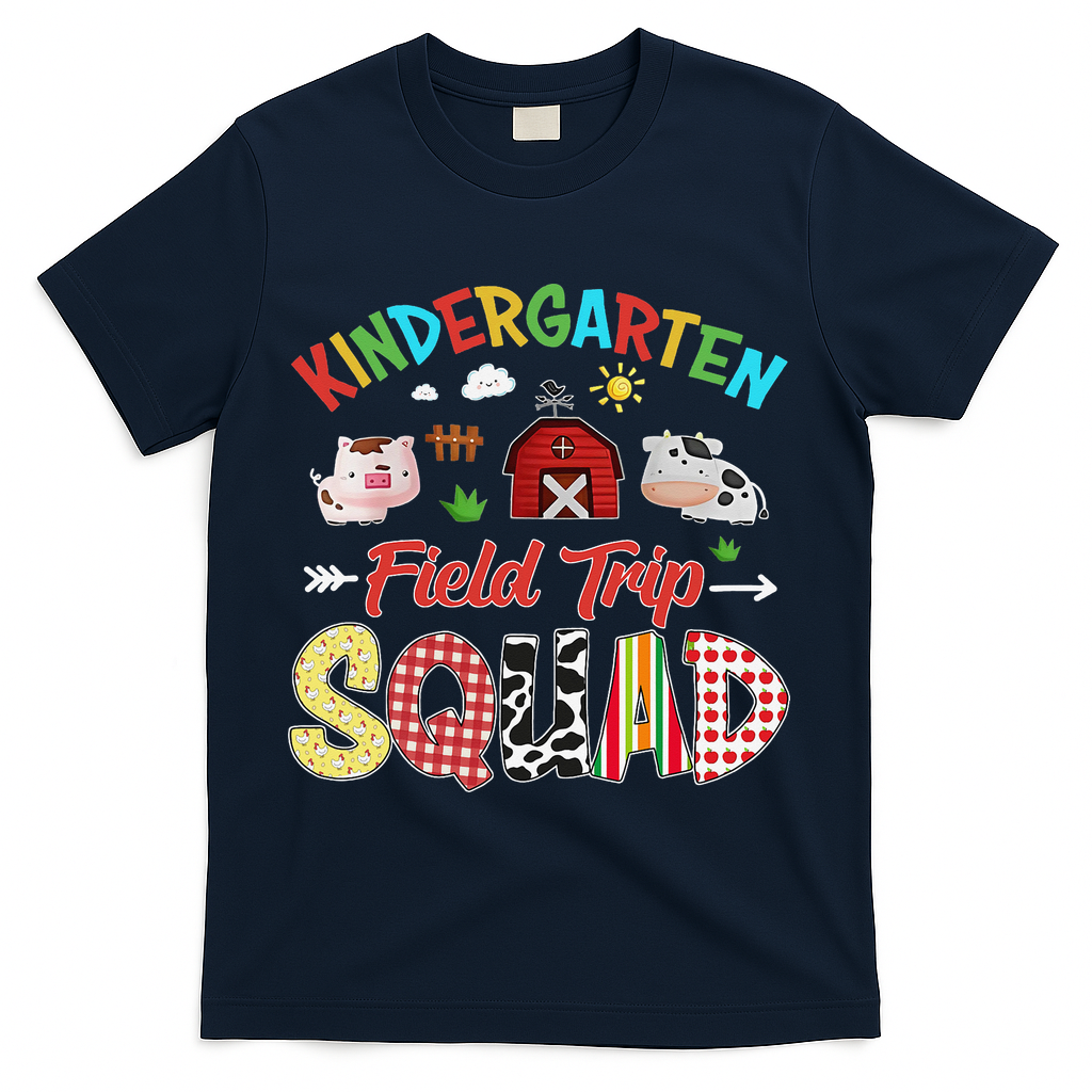 Kindergarten Field Trip Squad Teacher Students Farm Animal T-Shirt - Navy