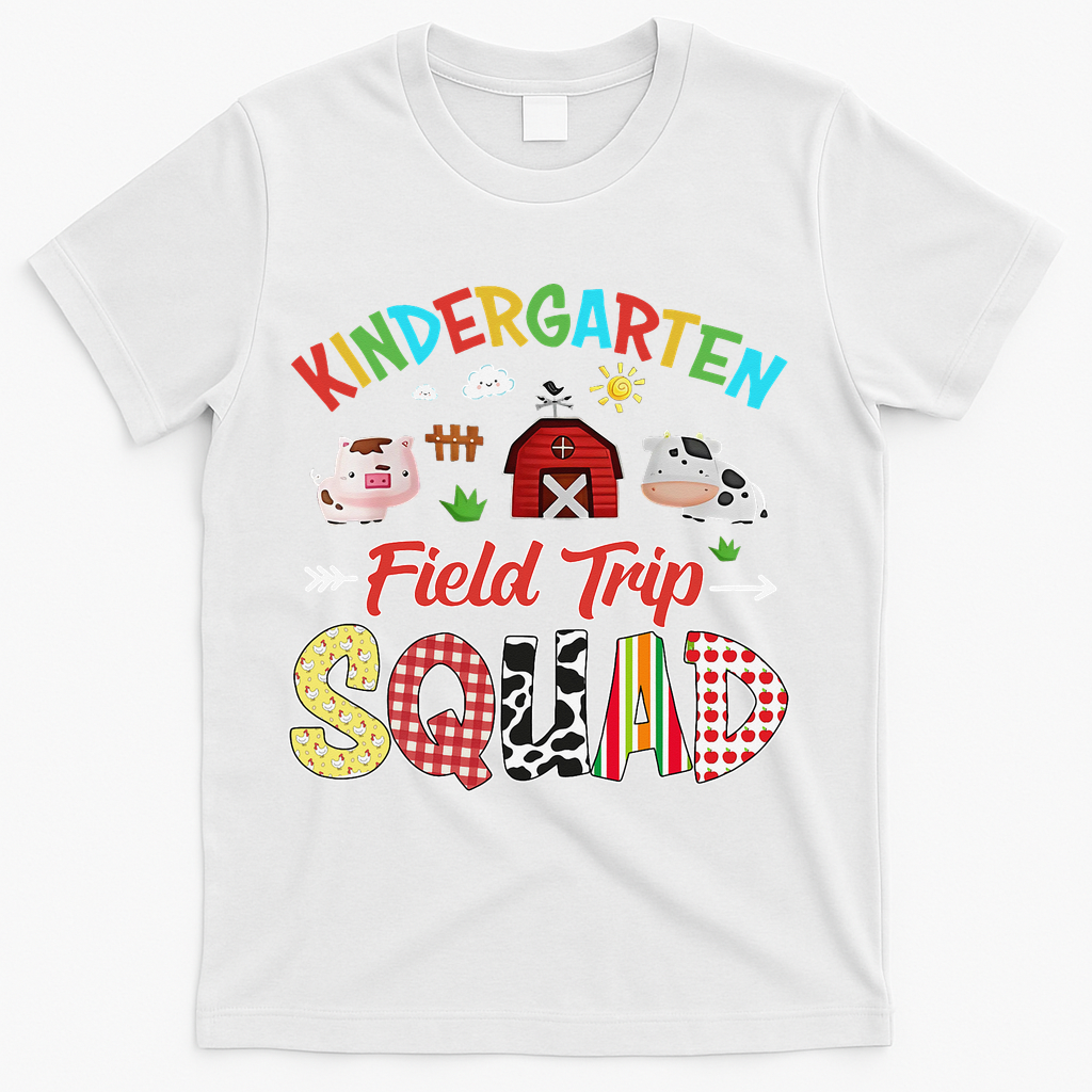 Kindergarten Field Trip Squad Teacher Students Farm Animal T-Shirt - White