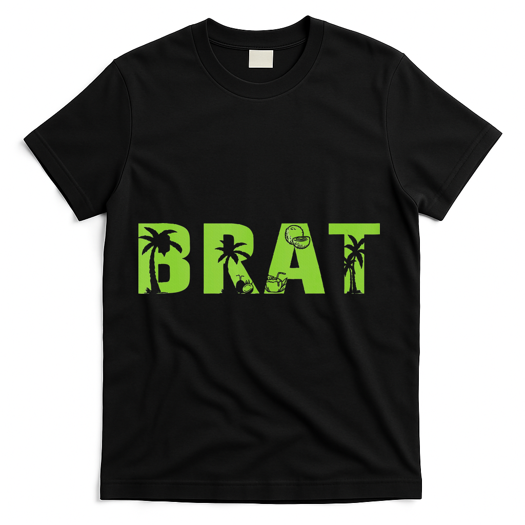 Kamala Green Brat Coconut Tree Summer Vibes T-Shirt - Black