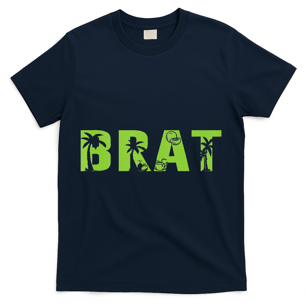Kamala Green Brat Coconut Tree Summer Vibes T-Shirt - Navy