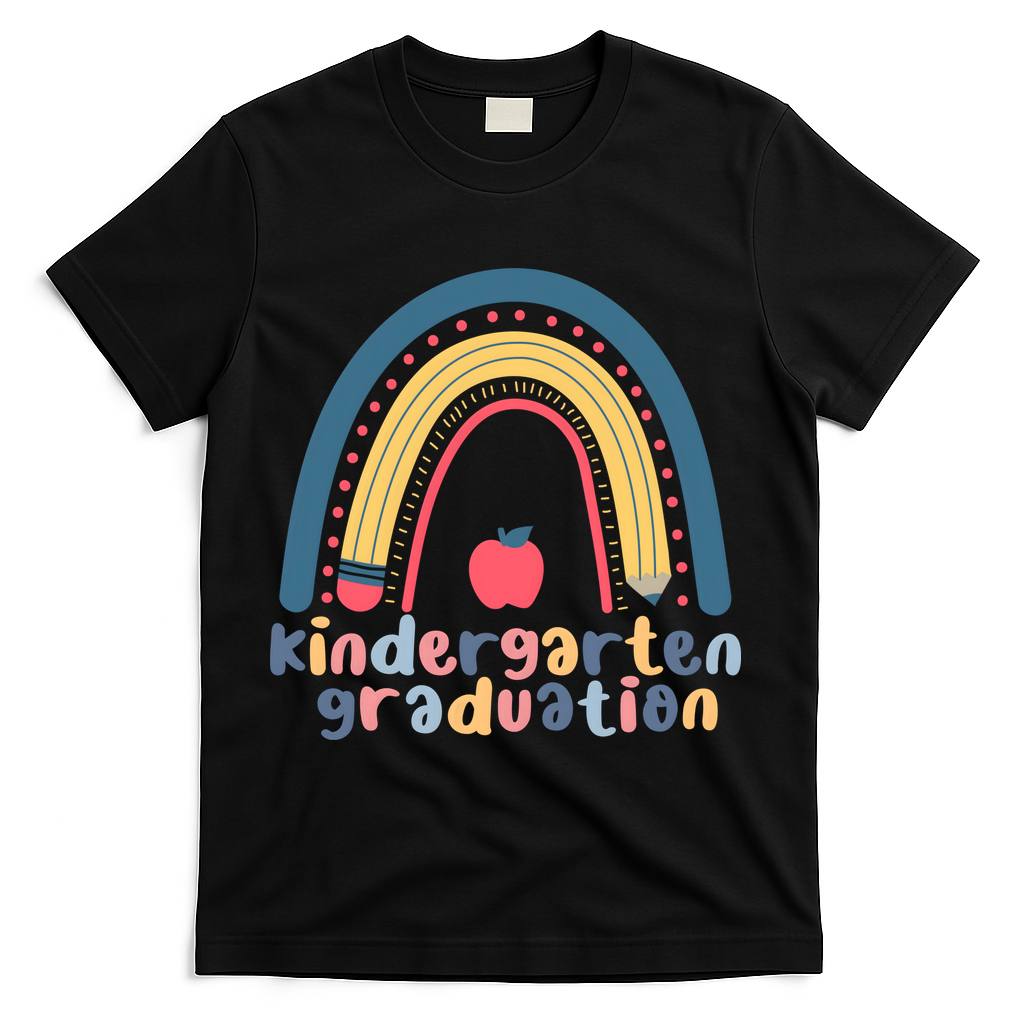 Kindergarten Graduation Rainbow Cute T-Shirt - Black