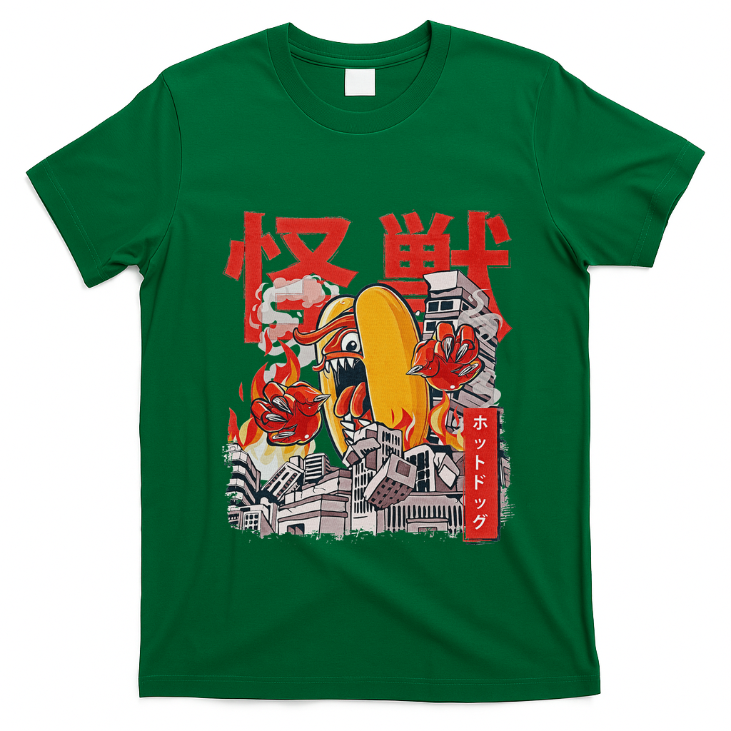 Kaiju Hot Dog Japanese Anime Monster Hotdog T-Shirt - Irish Green