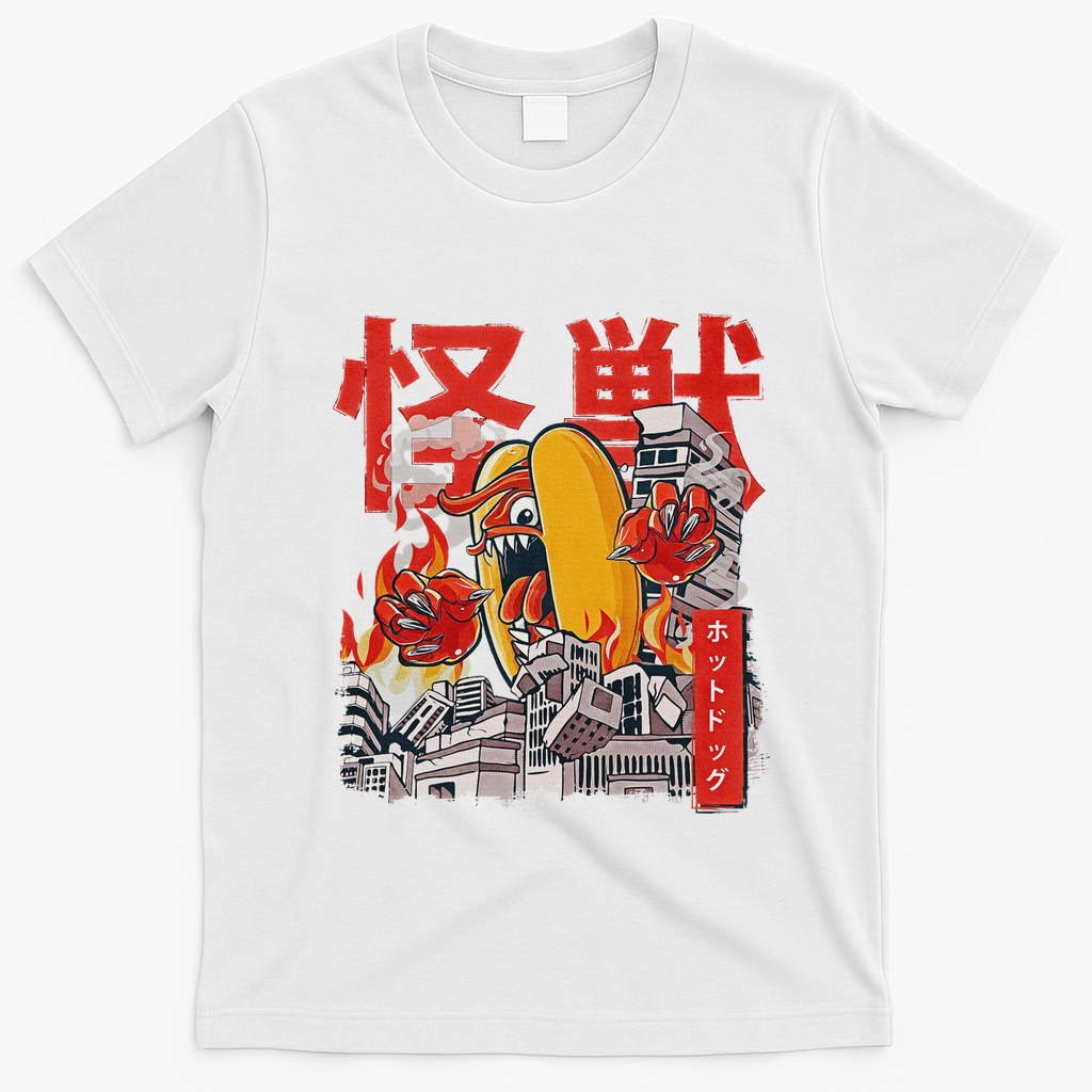 Kaiju Hot Dog Japanese Anime Monster Hotdog T-Shirt - White