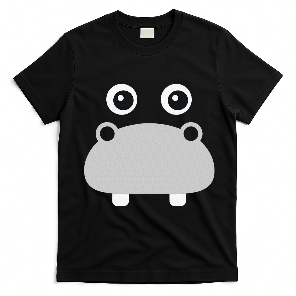 Kawaii Hippo Face Easy Halloween Costume T-Shirt - Black