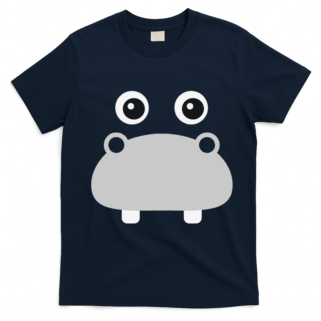 Kawaii Hippo Face Easy Halloween Costume T-Shirt - Navy Blue