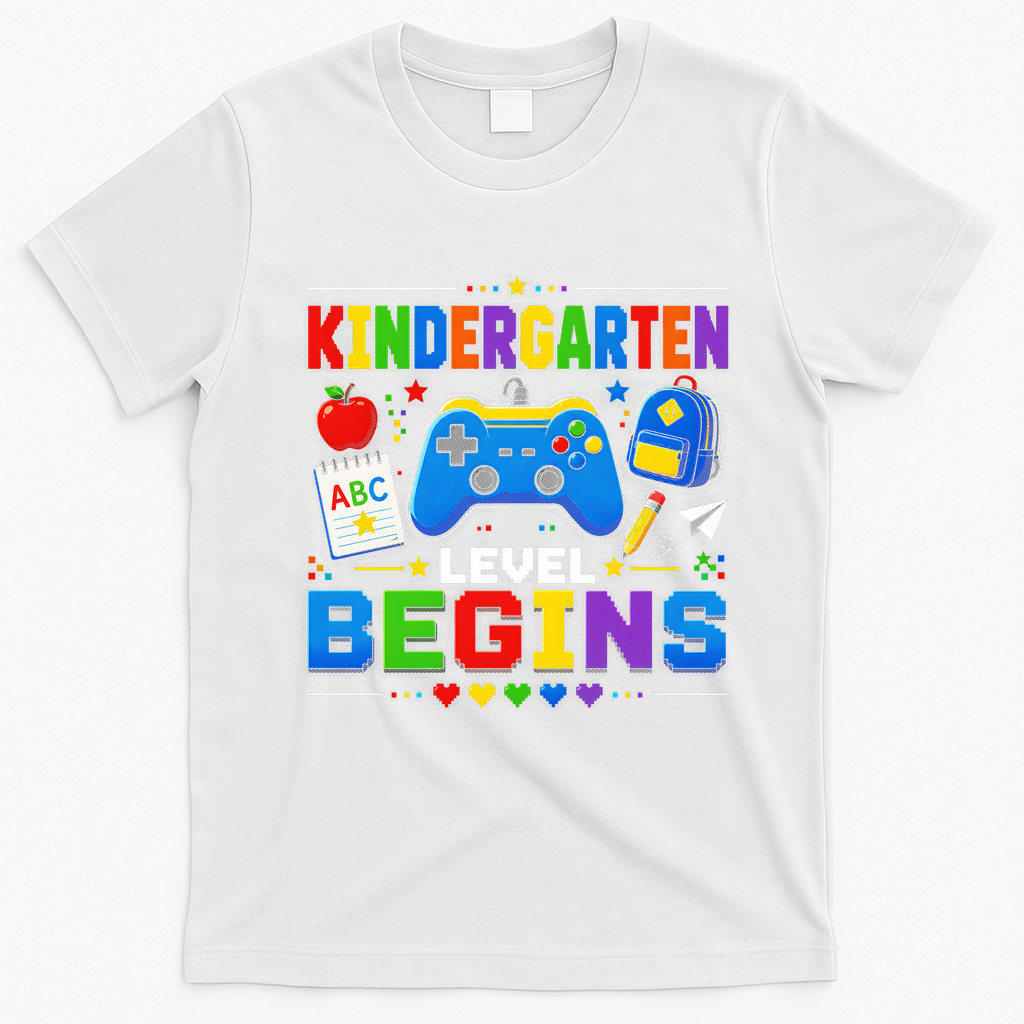 Kindergarten Level Begins Gaming Gamer Cute Back To School T-Shirt - White