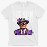 Keep Mardi Gras Great Trump Mardi Gras 2025 Flag Usa Funny T-Shirt - White