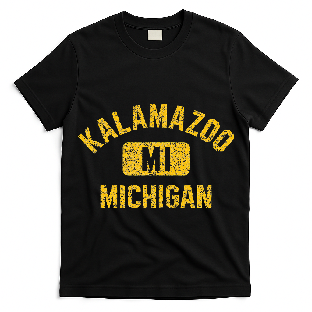 Kalamazoo MI Michigan Gym Style Distressed Amber Print T-Shirt