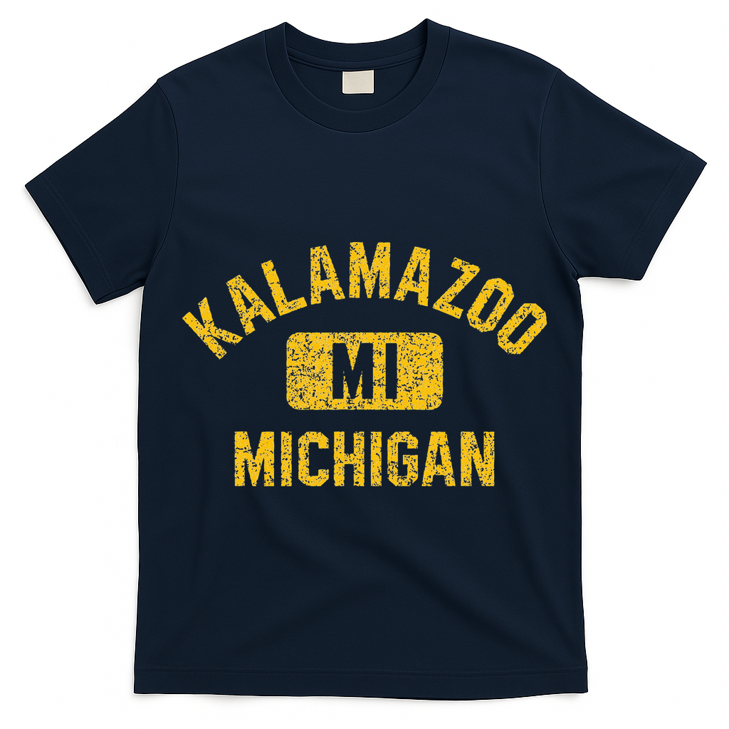 Kalamazoo MI Michigan Gym Style Distressed Amber Print T-Shirt