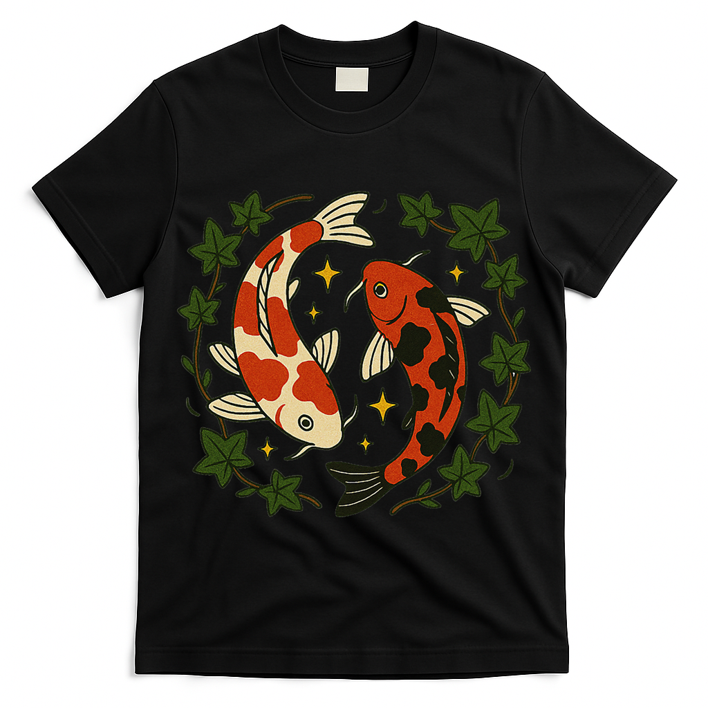 Koi Pond Illustration Koi Lovers Artwork Koi Fish T-Shirt