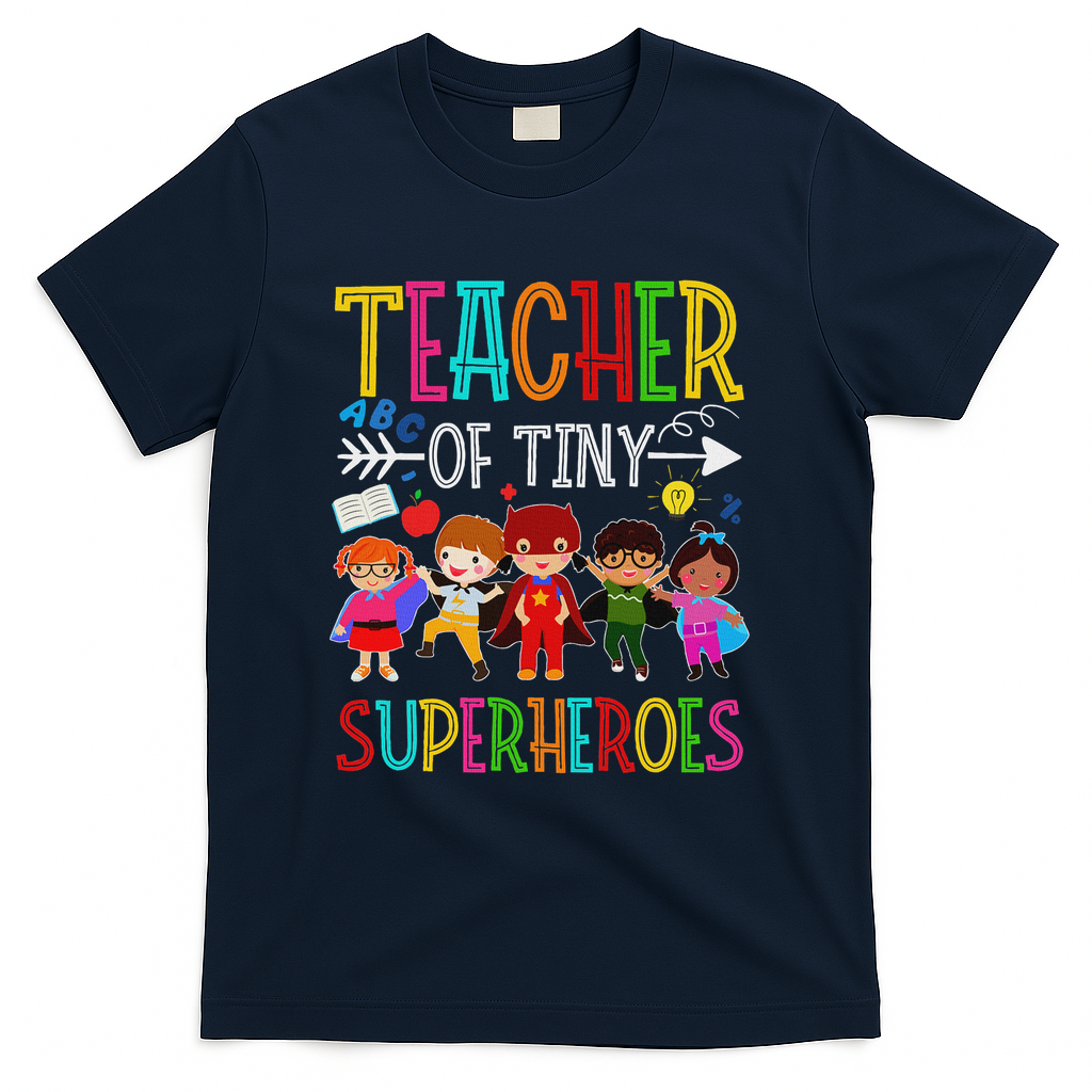 Kindergarten Prek Teacher Of Tiny Superheroes Back To School T-Shirt - Navy