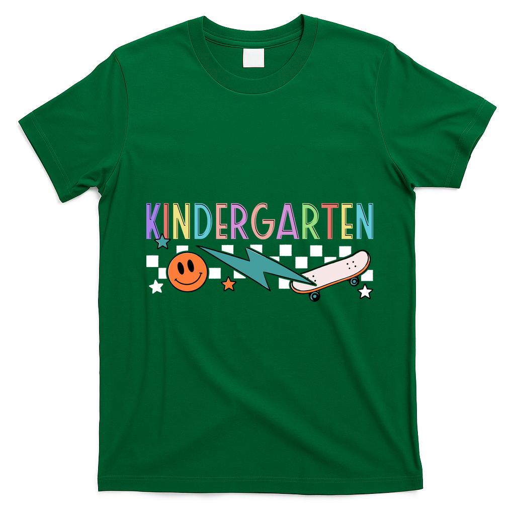 Kindergarten Retro Skateboard Smiley Face Back To School Gift T-Shirt - Irish Green