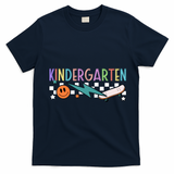 Kindergarten Retro Skateboard Smiley Face Back To School Gift T-Shirt - Navy Blue