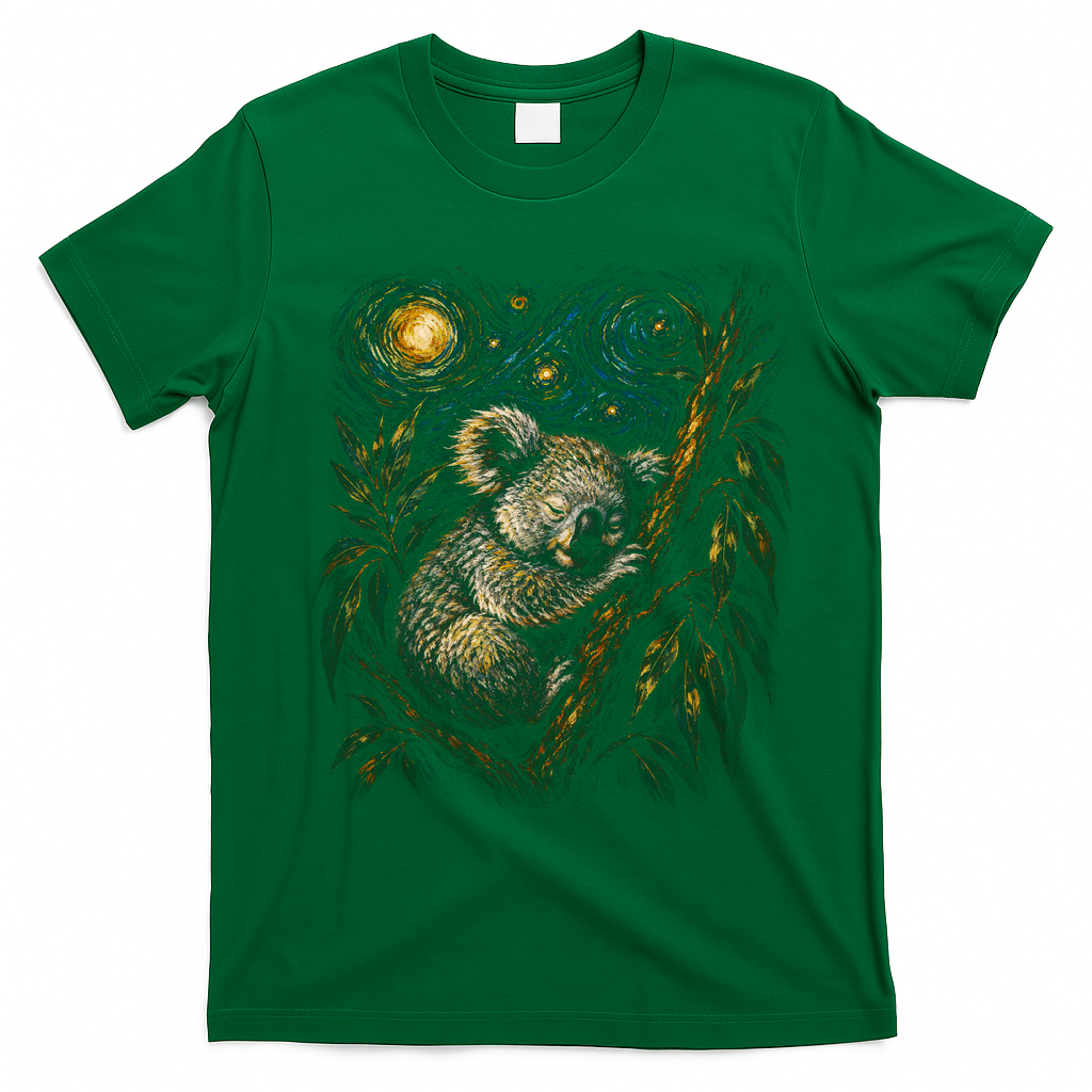 Koala Sleeping Under Starry Night Sky T-Shirt - Irish Green