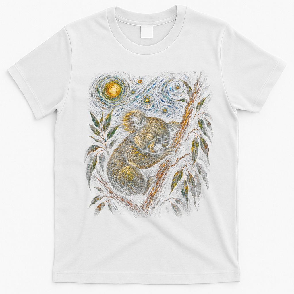 Koala Sleeping Under Starry Night Sky T-Shirt - White