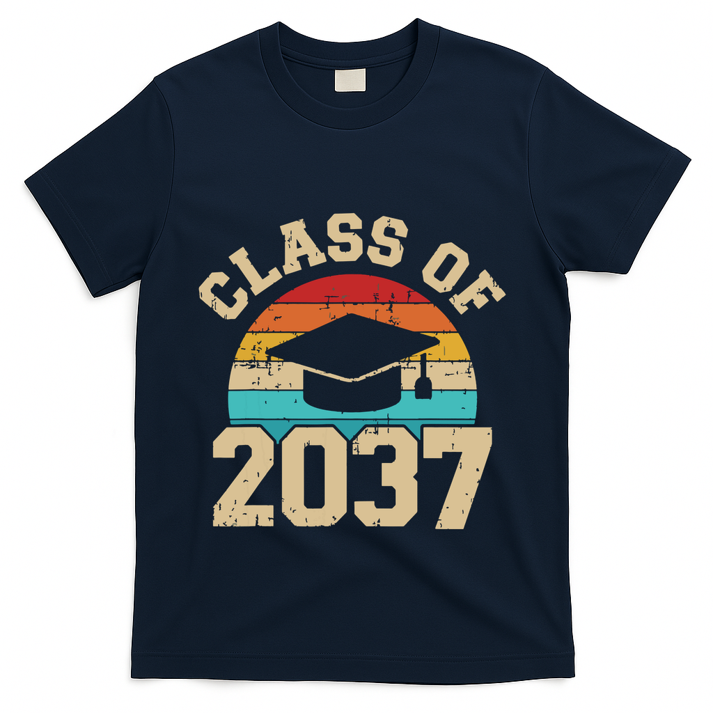 Kindergarten To Graduation Class Of 2037 Grow With Me T-Shirt - Navy