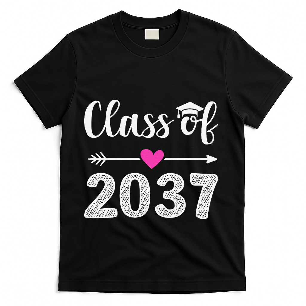 Kindergarten To Graduation Grow With Me Class Of 2037 Gift T-Shirt - Black