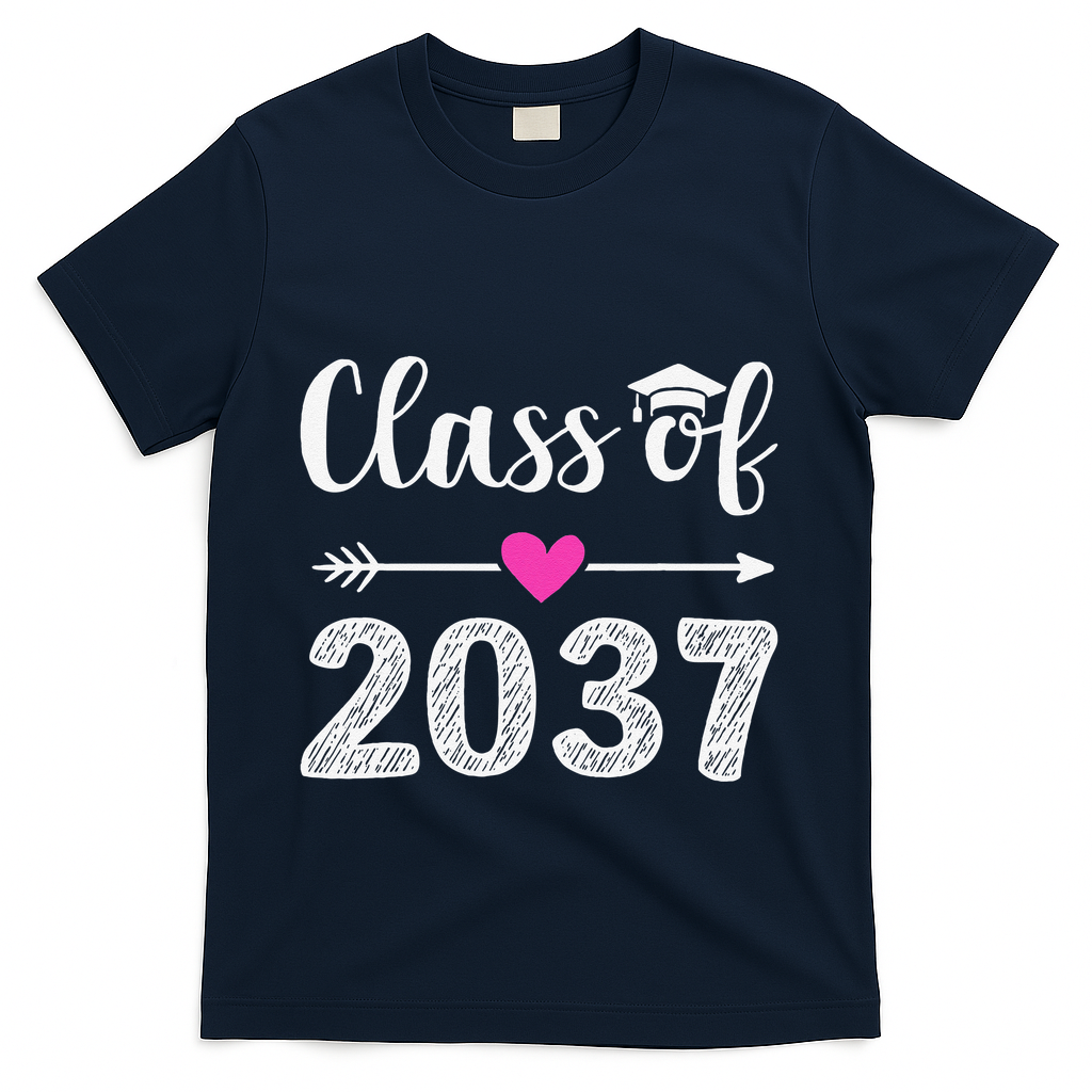 Kindergarten To Graduation Grow With Me Class Of 2037 Gift T-Shirt - Navy