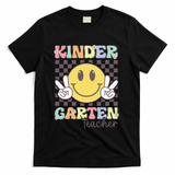 Kindergarten Teacher Team Hippie Smile Face Back To School T-Shirt - Black