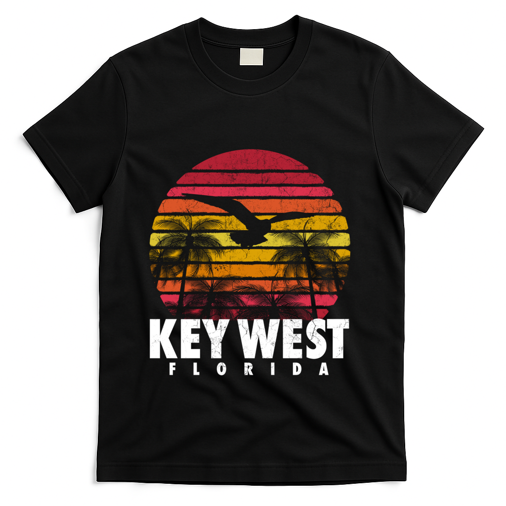 Key West Florida Vintage Retro Sunset Beach Gift T-Shirt - Black
