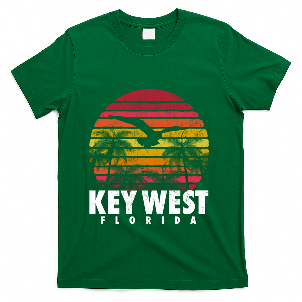 Key West Florida Vintage Retro Sunset Beach Gift T-Shirt - Green
