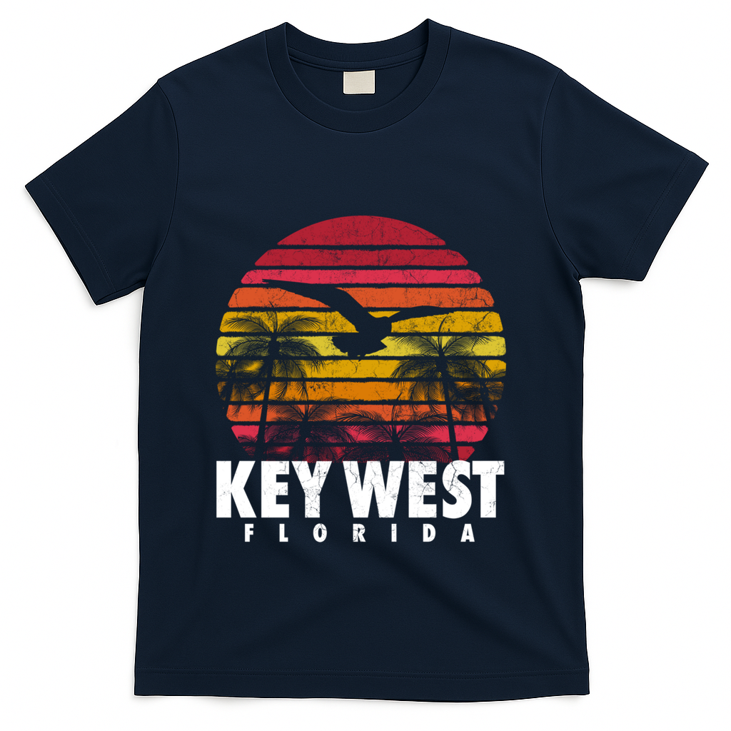 Key West Florida Vintage Retro Sunset Beach Gift T-Shirt - Navy