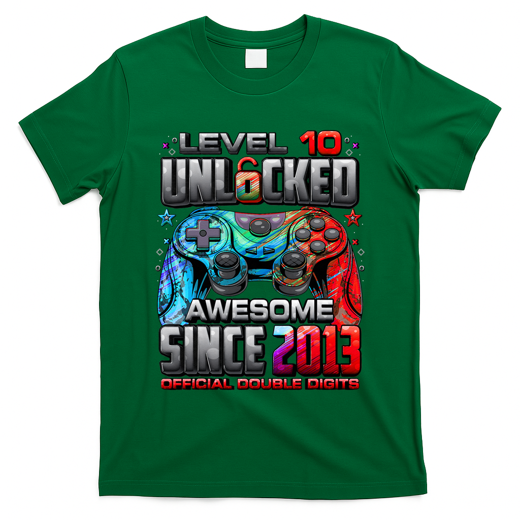 Level 10 Unlocked Awesome Since 2013 10th Birthday Gaming T-Shirt