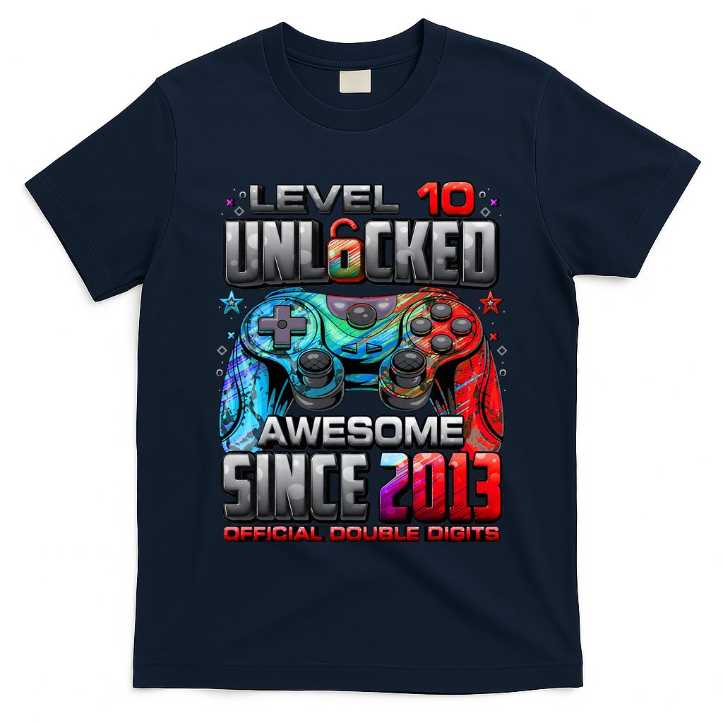 Level 10 Unlocked Awesome Since 2013 10th Birthday Gaming T-Shirt