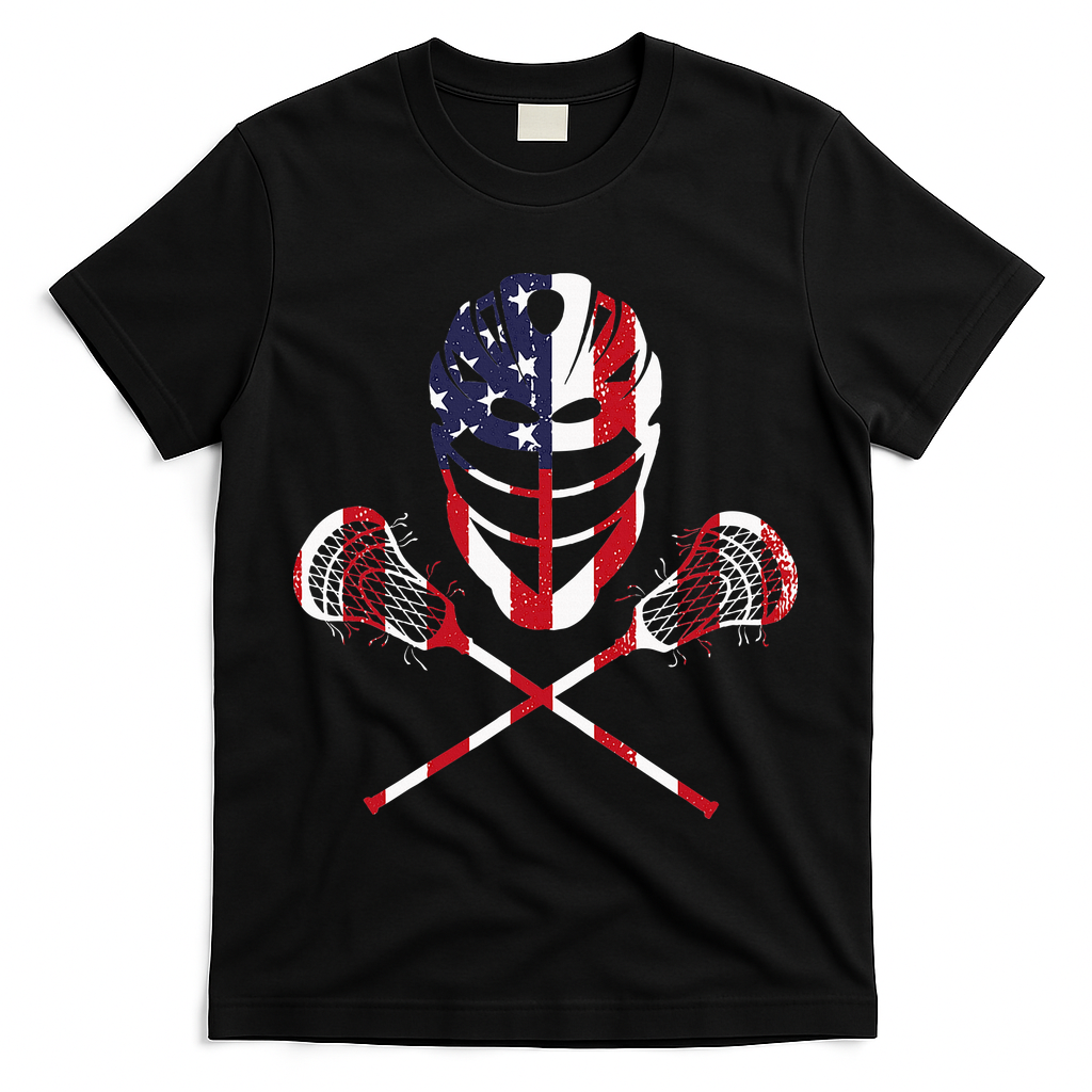 Lacrosse American Flag Lax Helmet Sticks T-Shirt