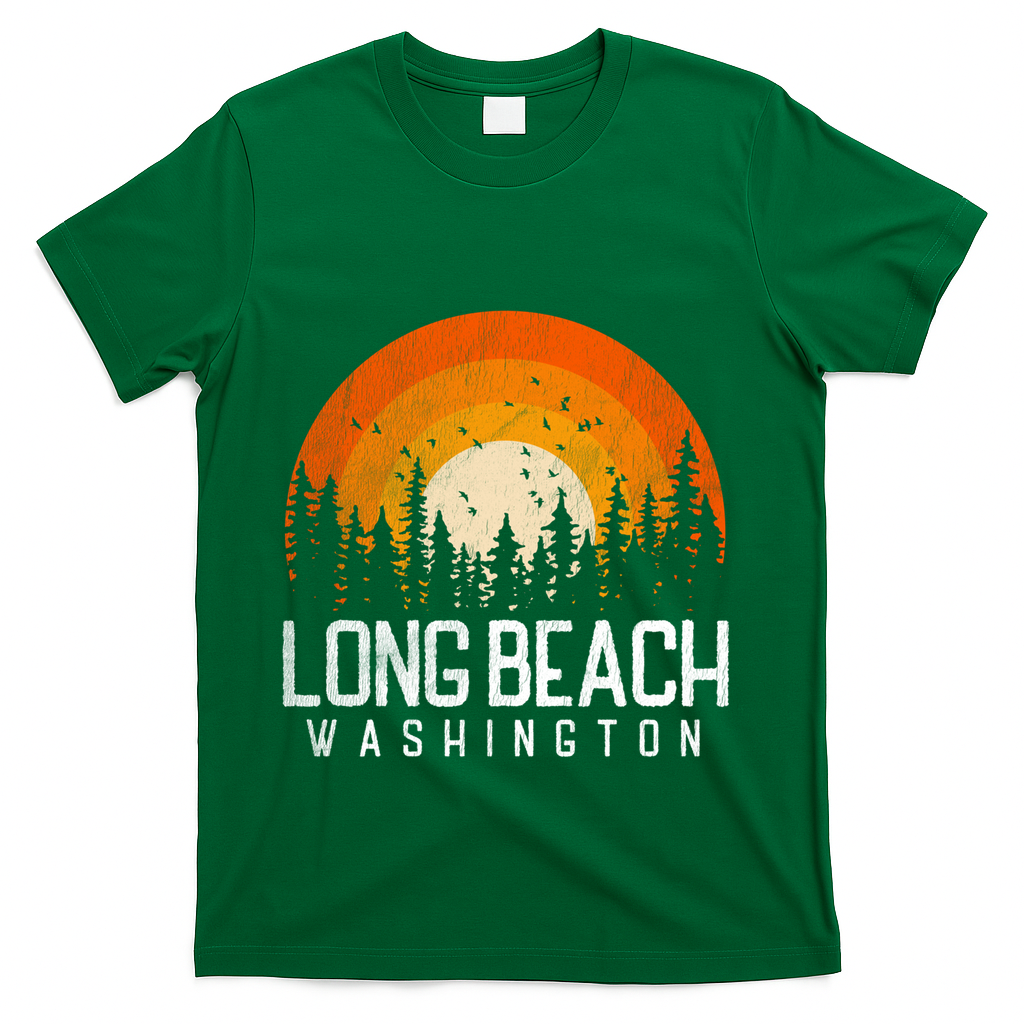 Long Beach Washington Wa Cute Gift Retro 70s 80s Vintage Gift T-Shirt - Green