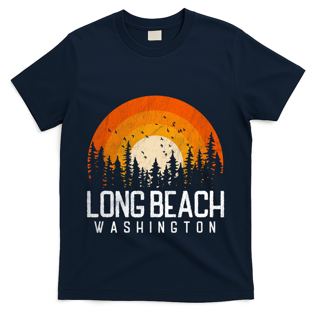 Long Beach Washington Wa Cute Gift Retro 70s 80s Vintage Gift T-Shirt - Navy