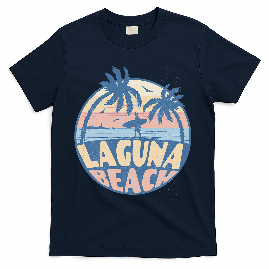 Laguna California Beach Surf Summer Vacation Vintage T-Shirt - Navy