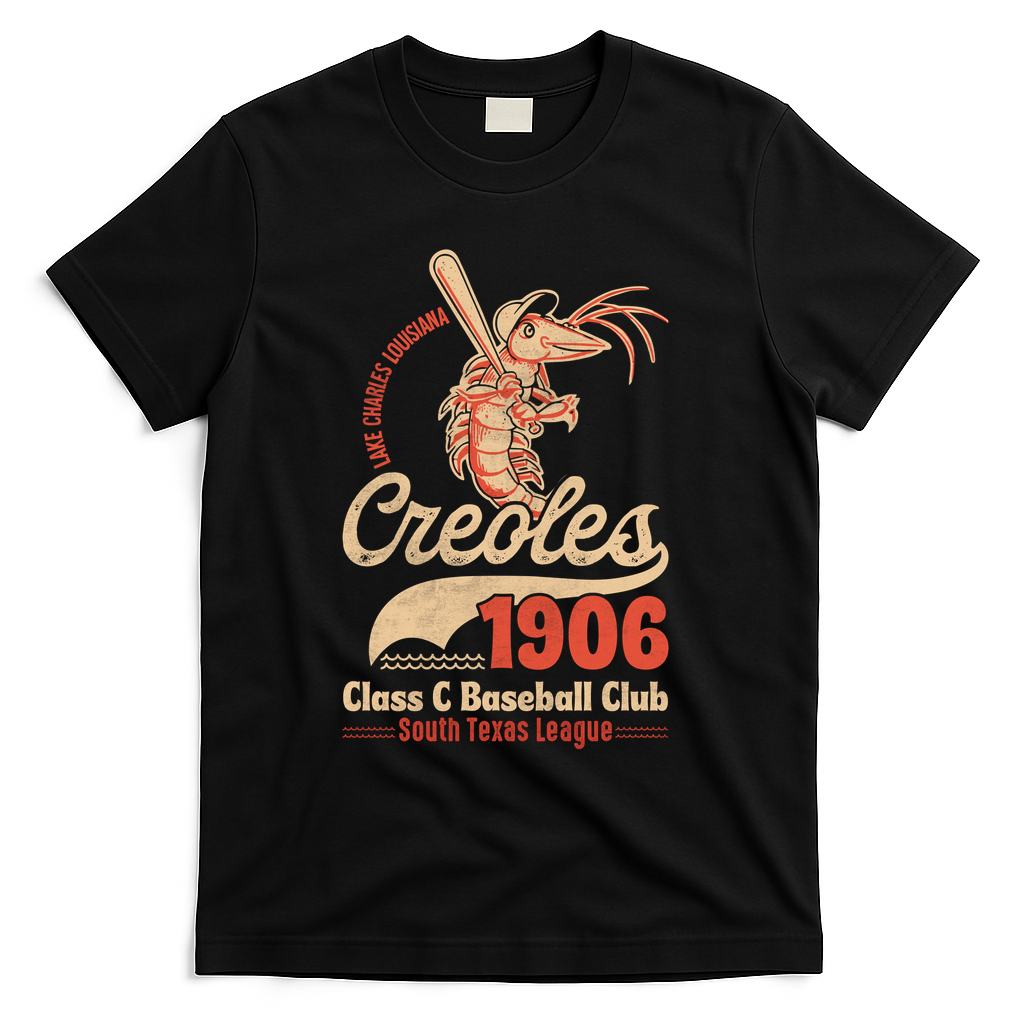 Lake Charles Creoles Louisiana Vintage Defunct Baseball Team T-Shirt - Black