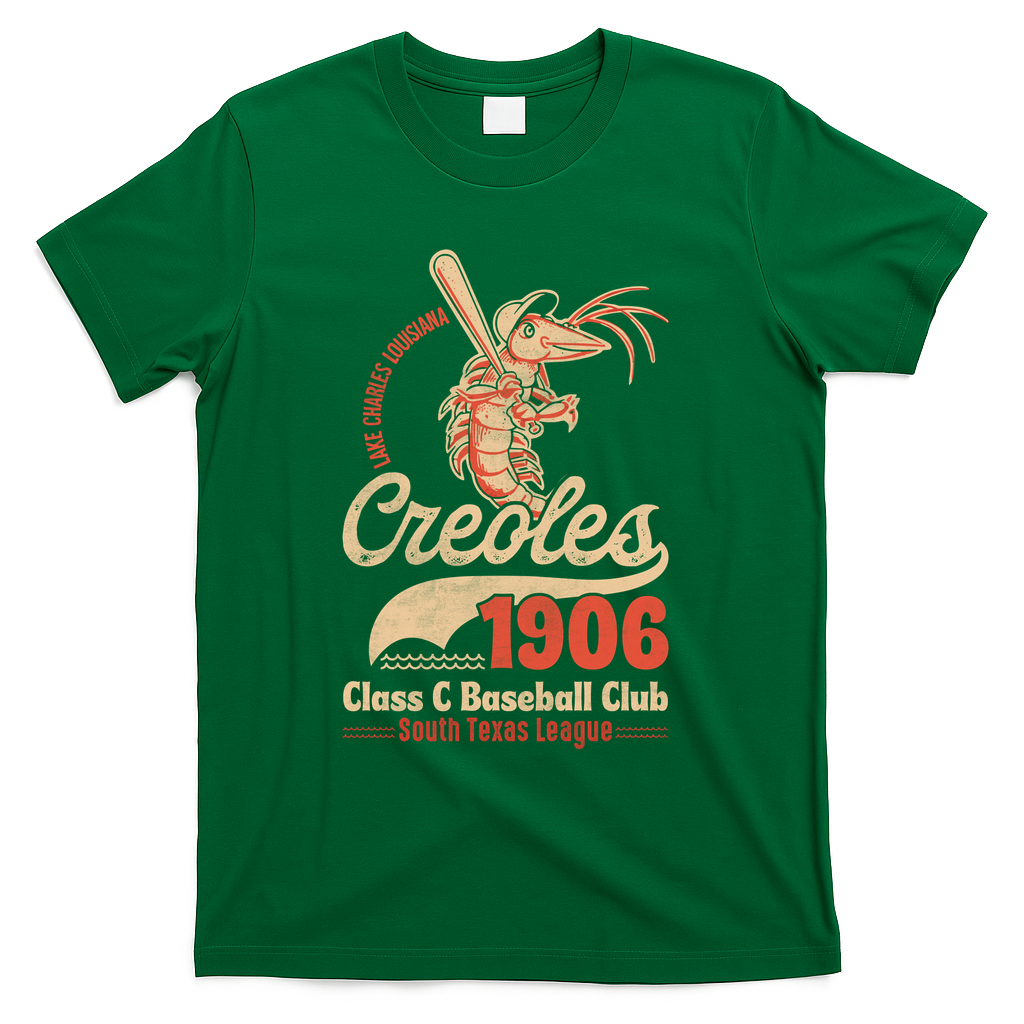 Lake Charles Creoles Louisiana Vintage Defunct Baseball Team T-Shirt - Green