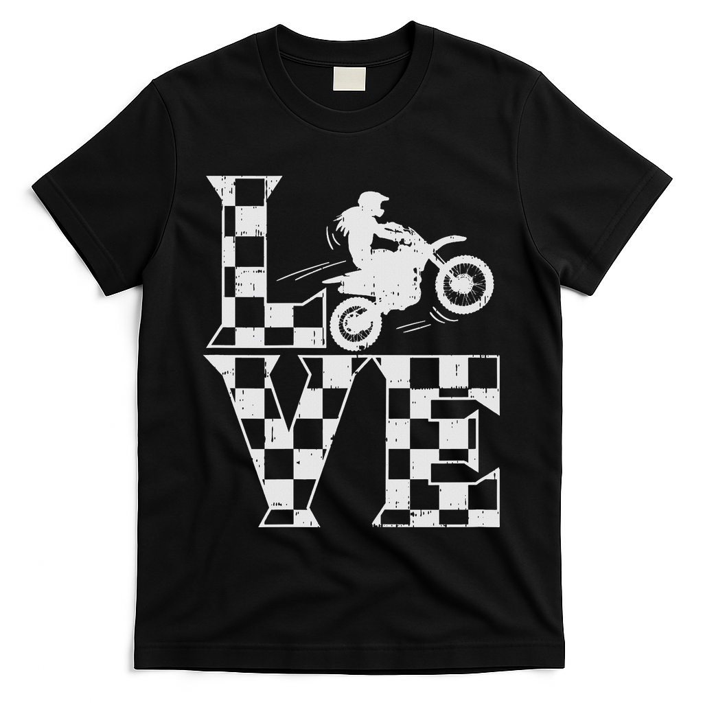 Love Dirt Bike Girl Checkered Flag Motocross Track Race Gift T-Shirt