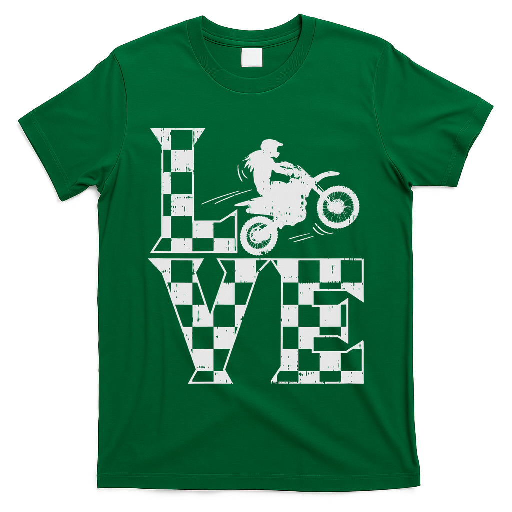 Love Dirt Bike Girl Checkered Flag Motocross Track Race Gift T-Shirt